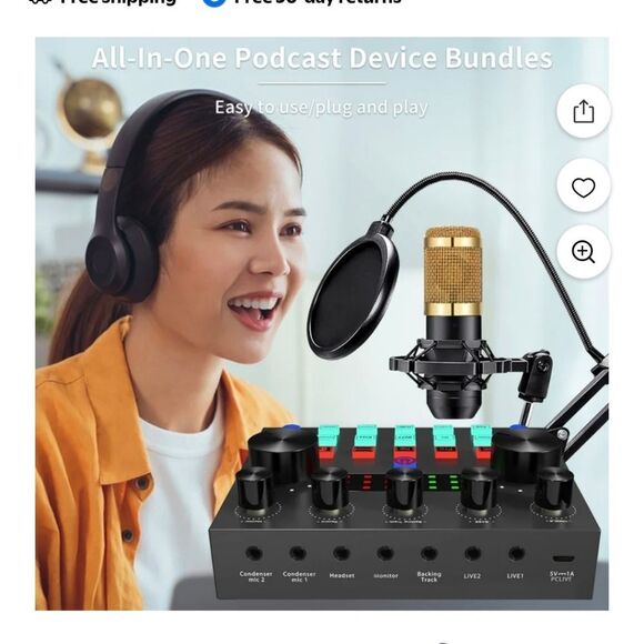 All-In-One Podcast Device Bundle with Gold Microphone - Picture 1 of 13